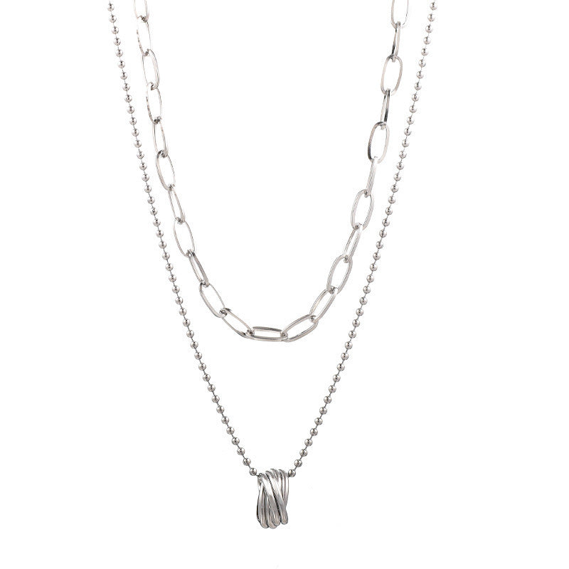 Ring Pendant Necklace Female Niche Design Ins Double Layer Twin Sweet Cool Style Clavicle Chain