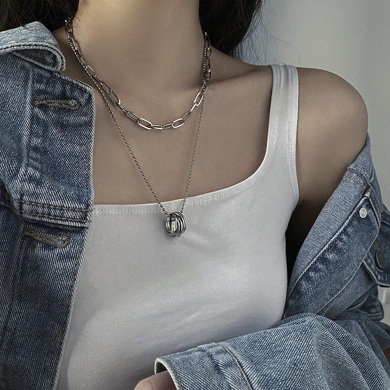 Ring Pendant Necklace Female Niche Design Ins Double Layer Twin Sweet Cool Style Clavicle Chain