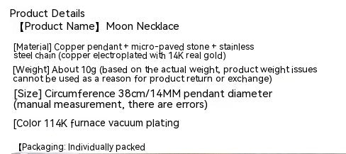 Zircon Moon Necklace Copper Plated Real Gold Full Zirconium Pendant