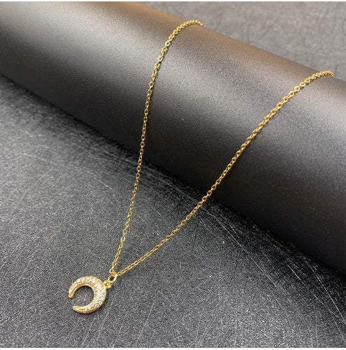 Zircon Moon Necklace Copper Plated Real Gold Full Zirconium Pendant