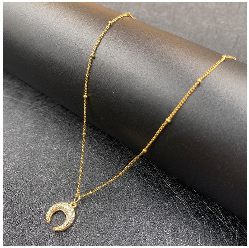 Zircon Moon Necklace Copper Plated Real Gold Full Zirconium Pendant