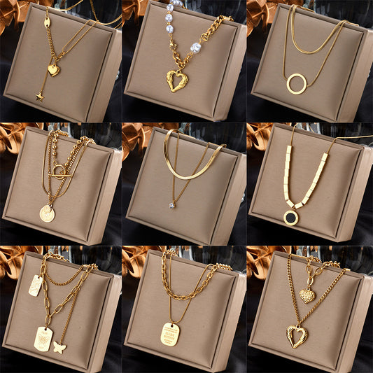 High-end Love Pearl Pendant Multi-layer Chain Necklace