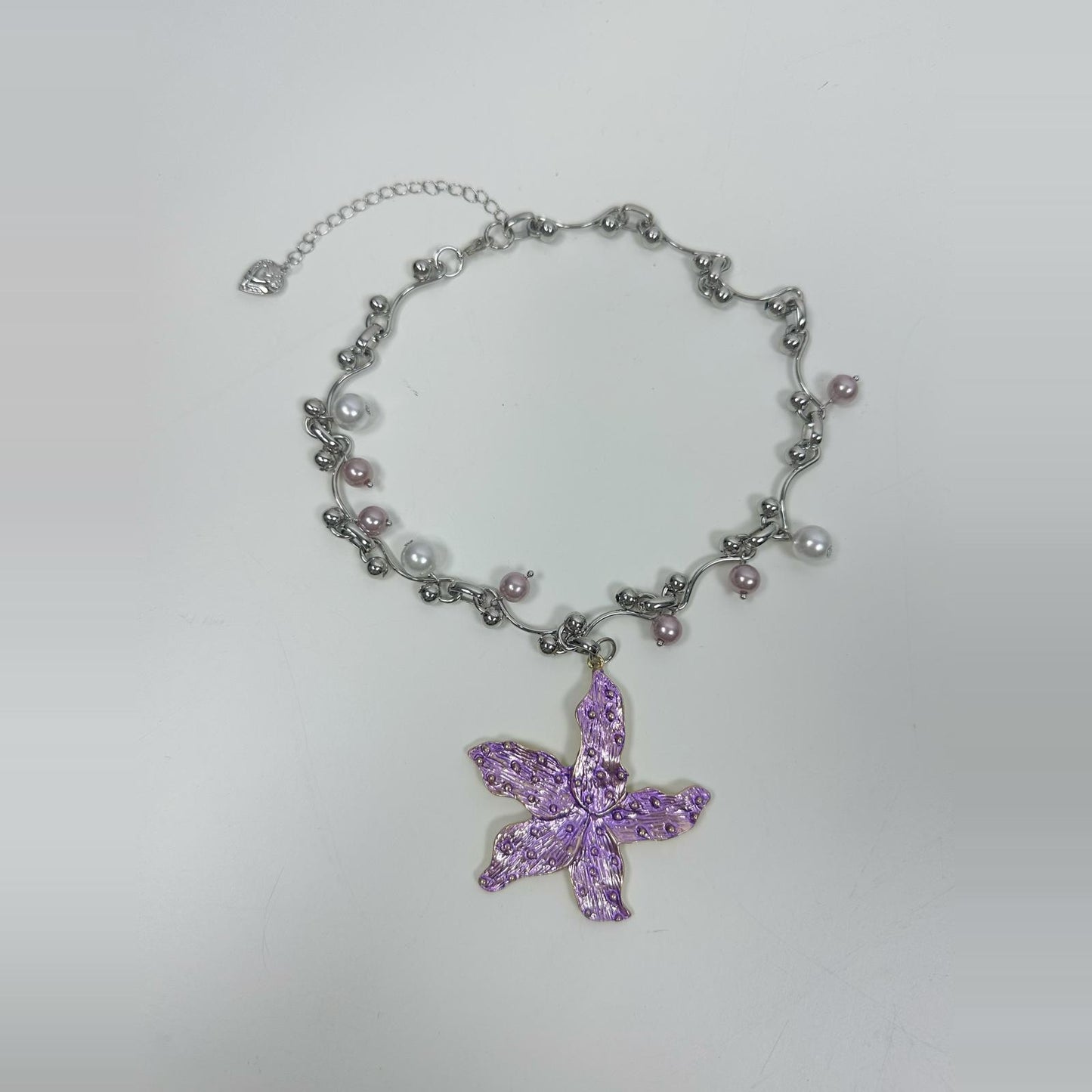 Metal Starfish Flower Pendant Pearl Necklace Adjustable