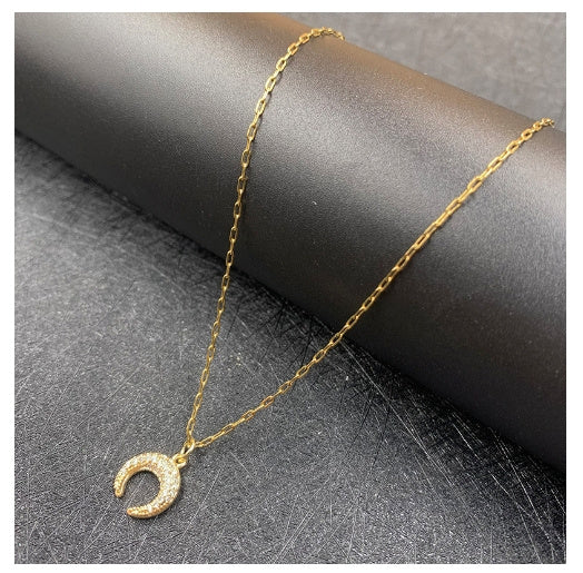 Zircon Moon Necklace Copper Plated Real Gold Full Zirconium Pendant
